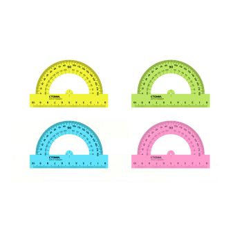 Транспортир 10см, 180° СТАММ, пластиковый, прозрачный, неоновые цвета, ассорти