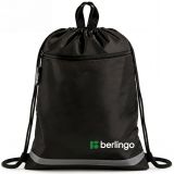 Мешок для обуви 1 отделение Berlingo "Basic black", 360*460 мм, светоотражающая лента, карман на молнии, полиэстер, черный