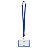 Бейдж горизонтальный OfficeSpace, 67*100мм (размер вставки 55*90мм), школьный синий, с клипом на синей ленте