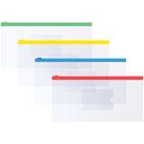 Папка-конверт на zip-молнии OfficeSpace 255*130мм, ПВХ, 120мкм, прозрачная, цветная молния, карман, для ж/д и авиа билетов, ассорти